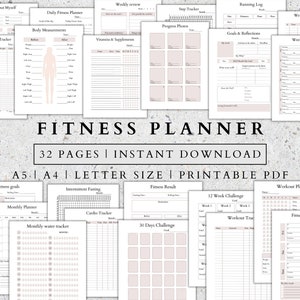 Fitness Planner Bundle: Workout & Weight Loss Tracker (PDF A5, A4, Letter)