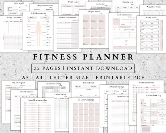 Fitness Planner Bundle: Workout & Weight Loss Tracker (PDF A5, A4, Letter)