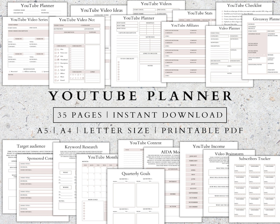 Youtube Content Planner: Social Media Tracker (printable PDF) - Etsy