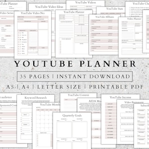 YouTube Content Strategy Planner YouTube Monthly Planner Social Media Planner Printable YouTube Tracker YouTube Content Creation Planner pdf