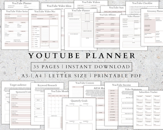 YouTube Content Planner: Social Media Tracker (Printable PDF)