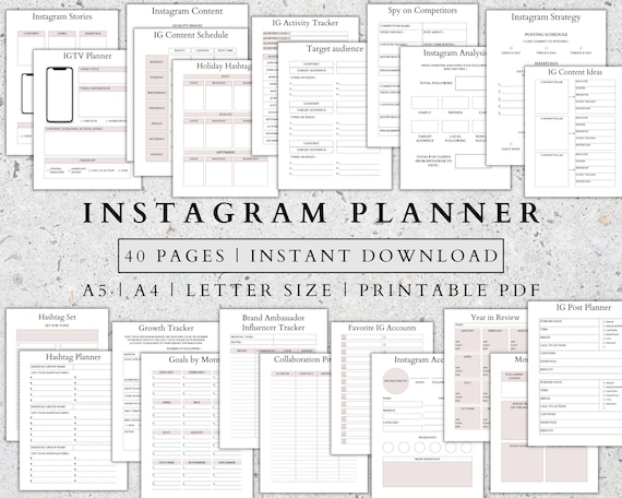 Instagram Planner: Social Media Content, Business Marketing (PDF Printable)