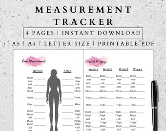 Body Measurement Tracker Printable: Fitness Planner (PDF A5, A4, Letter)