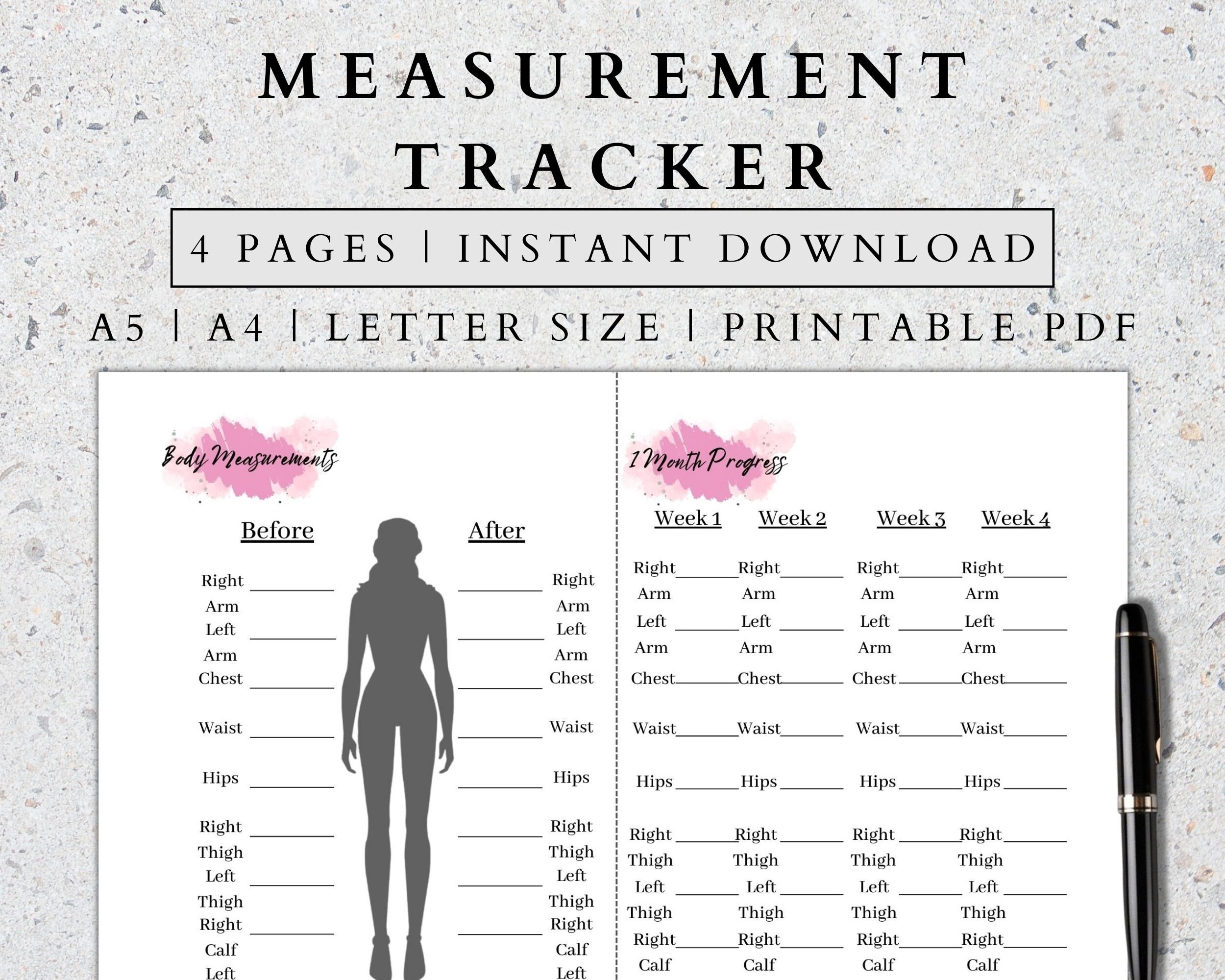 Body Measurement Tracker Printable: Fitness Planner (PDF A5, A4, Letter ...