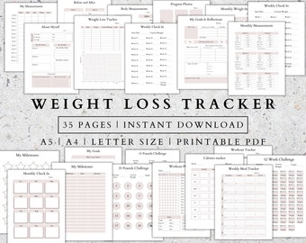 Printable Weight Loss Planner: Workout & Diet Tracker (PDF, A4/A5/Letter)