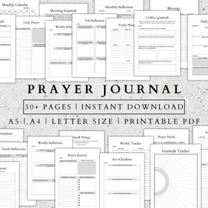 Prayer Journal Printable: Gratitude, Bible Study, Reflection (PDF Digital Download)