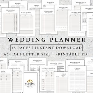 Premium Hochzeitsplaner Printable Digital Wedding Planner Kit Hochzeit Binder Vorlage Hochzeit Checkliste Buch Hochzeitsplaner PDF A5, A4 Größe