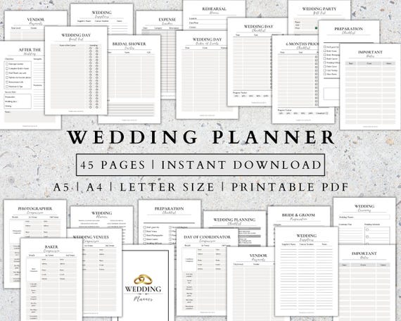 Wedding Planner Printable | Printable Wedding Planner Pages | Wedding Plan Bundle | Wedding Planning Book | Wedding Planner PDF, A4,A5, 2026