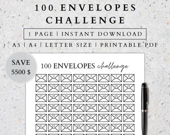 100 Envelopes Challenge Printable: Savings Goal Tracker (A5, A4, Letter Size) (Digital Download)