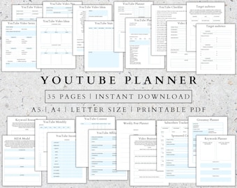 YouTube Content Strategy Planner: Social Media Tracker (Printable PDF)
