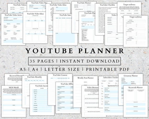 YouTube Content Strategy Planner: Social Media Tracker (Printable PDF)