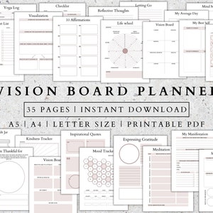 Vision Board Digital bedruckbare Journalseiten Planer für psychische Gesundheit PDF Traum Manifestation Selbstfürsorge Arbeitsblatt Wellness Planer Bundle A4