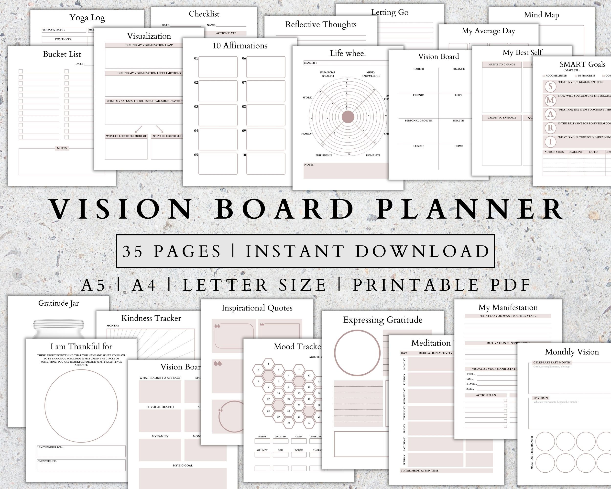 Vision Binder Vision Board Planner: 35 Printable Journaling Pages (PDF Download) - Etsy