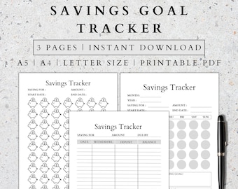 Printable Savings Tracker: Goal Planner, Emergency Fund (PDF)