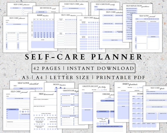 Self-Care Planner Printable: Wellness, Mental Health (PDF)