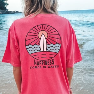 BeachT-shirt, Boho Tee,Happiness Comes in Waves Tee, Summer Graphic Tee, Vintage Inspired Cotton T-shirt, Unisex Tee, Comfort Colors TSHIRT