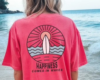 BeachT-shirt, Boho Tee,Happiness Comes in Waves Tee, Summer Graphic Tee, Vintage Inspired Cotton T-shirt, Unisex Tee, Comfort Colors TSHIRT