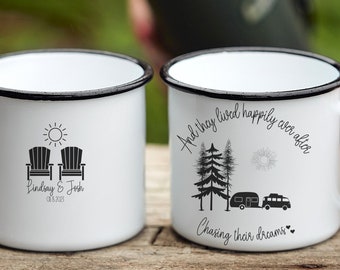 Taza de fogata para parejas, regalo de compromiso de boda para novios y prometidos, regalo de compromiso de boda personalizado, tazas de camping a juego.