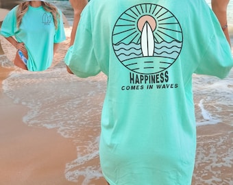 BeachT-shirt, Boho Tee,Happiness Comes in Waves Tee, Summer Graphic Tee, Vintage Inspired Cotton T-shirt, Unisex Tee, Comfort Colors TSHIRT