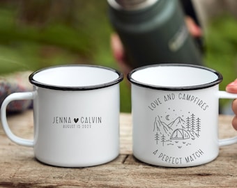 Personalized Wedding Camping Mug,Engagement Wedding Gift For Bride and Groom Fiance, Adventure Mountains Mr Mrs Couples Campfire Mugs gift