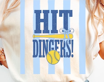 Hit Dingers Softball Shirt, Coquette Softball Tee, Game Day Softball Graphic Tee, Softball Mom Shirt, Bow Softball T-Shirt