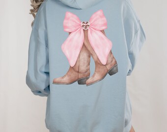 COQUETTE WESTERN back print hoodie with cute western hat front print, western coquette shirt, girly sweatshirt, back design western hoodie