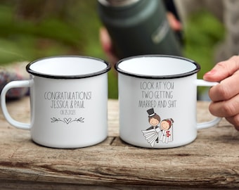 Taza personalizada para parejas con temática de fogata, regalo de compromiso o boda para novios, regalo personalizado de boda o compromiso, taza de camping a juego