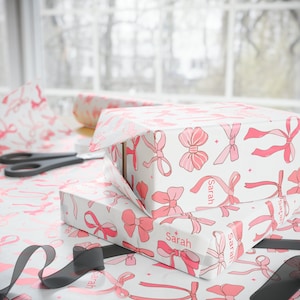 COQUETTE CUSTOM NAME Wrapping Paper, Girly bow personal wrap, Womens pink Ribbon, Gracie Abrams, Aesthetic wrap, girly pink bows gift wrap