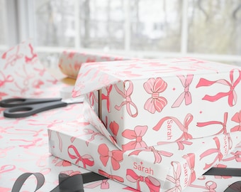 COQUETTE CUSTOM NAME Wrapping Paper, Girly bow personal wrap, Womens pink Ribbon, Gracie Abrams, Aesthetic wrap, girly pink bows gift wrap