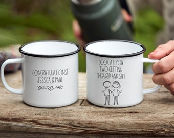 CUSTOM Engagement Wedding Gift For Bride and Groom Fiance,Personalized Wedding Camping Mug, Adventure Mountains Mr Mrs Couples Campfire Mug