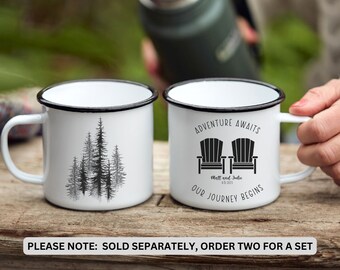Engagement Wedding Gift For Bride and Groom Fiance,Personalized Wedding Camping Mug, Adventure Mountains Mr Mrs Couples Campfire Mugs gift