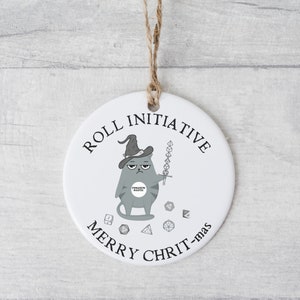 DUNGEONS and DRAGONS Cat ornament, DND gamer ornament, dungeons and dragons gift, critical role, rpg Christmas gift, gaming dice Christmas