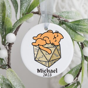 DUNGEONS and DRAGONS Cat on Dice ornament, DND gamer ornament, dungeons and dragons gift, critical role, rpg Christmas gift, gaming dice