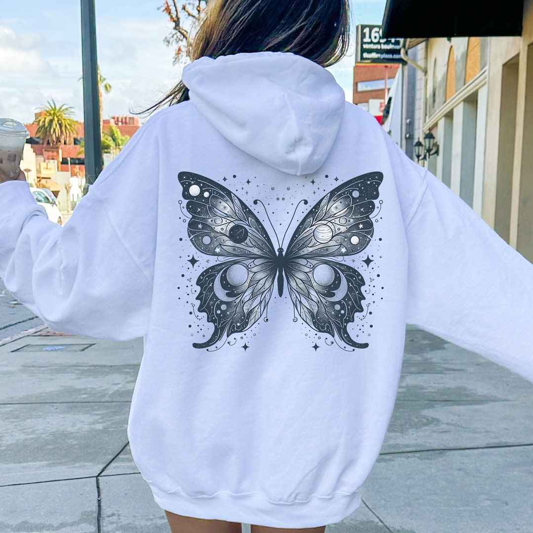 Printed Hoodie Blue Tie Dye Butterfly Hoodie Butterfly Embroidery