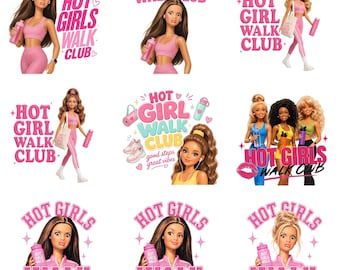 Hot Girl Walk Club PNG Bundle | Barbie Inspired Walking Club Designs | Pink Fitness PNGs for Shirts, Tumblers & Stickers | Instant Download
