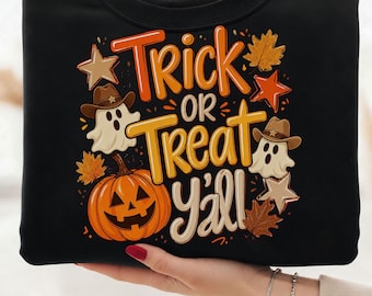 Trick or Treat Y'all png, Halloween PNG Download, Ghost Pumpkin PNG, Sublimation Design, Fall Shirt PNG, Instant Download