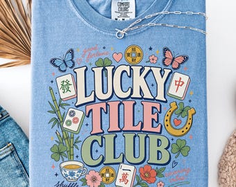Lucky Tile Club Shirt, Mahjong Shirt, Cute Mahjong Lover Gift, Lucky Mahjong Tee, Game Night Shirt, Mahjong Club Graphic Tee