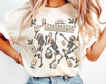 Christmas Mahjong Sweatshirt, Skeleton Mahjong Crewneck, Holiday Graphic Pullover