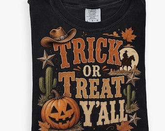Trick or Treat Y'all PNG, Western Halloween PNG, Cowboy Halloween Sublimation Design, Pumpkin PNG, Instant Download