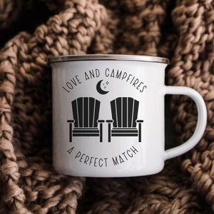 LOVE and campfires, custom  Bride and Groom Fiance,Personalized Wedding Camping Mug, Adventure Mountains Mr Mrs Couples Campfire Mugs gift