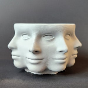 Hand-made Small Multi-Face Concrete Pot | Unique Polyface Head Succulent Planter for Indoor Outdoor Plants | Art Garden Vase Gift