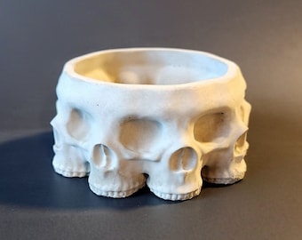 Multi-Face Concrete Skull Pot | Unique Gothic Polyface Skull Succulent Planter