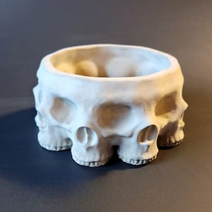 Hand-Painted Multi-Face Concrete Skull Pot | Unique Gothic Polyface Skull Succulent Planter Halloween Cactus Home Decor Table Top Small