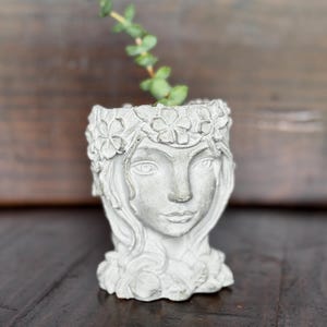 Hand-made Concrete Flower Girl Planter | Fairy Flower Pot for Plants with Drainage Hole | Succulents Cacti Pencil Desktop Decor