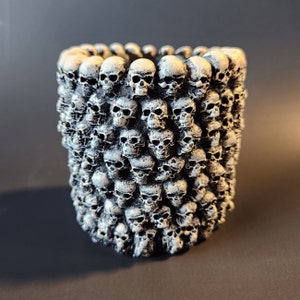 Hand-Painted Concrete Multi-Skull Pot | Unique Gothic Small Catacombs Succulent Planter Tabletop Pen Pencil Makeup Brush Holder | Halloween