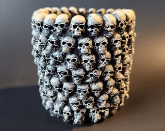 Hand-Painted Concrete Multi-Skull Pot | Unique Gothic Small Catacombs Succulent Planter Tabletop Pen Pencil Makeup Brush Holder | Halloween