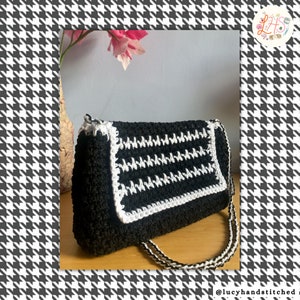 Houndstooth Handbag: Crochet Pattern, PDF download, houndstooth cotton crochet purse/handbag with sewn lining pattern