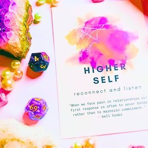 HIGH VIBE ORACLE, im Selbstverlag Indie Deck, intuitive Botschaften, kommt im Leinensäckchen, Selbstfürsorge, Selbstliebe, Ermutigung, Wahrsagen, Magie