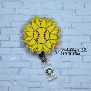 Softball flower interchangeable badge reel feltie topper
