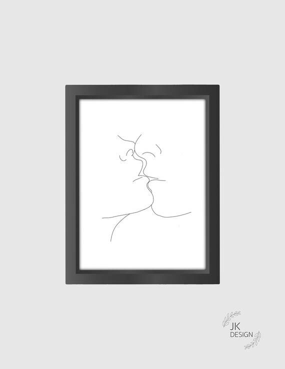 Kiss Brushing Lips Abstract Line Art Print Line Drawing Etsy